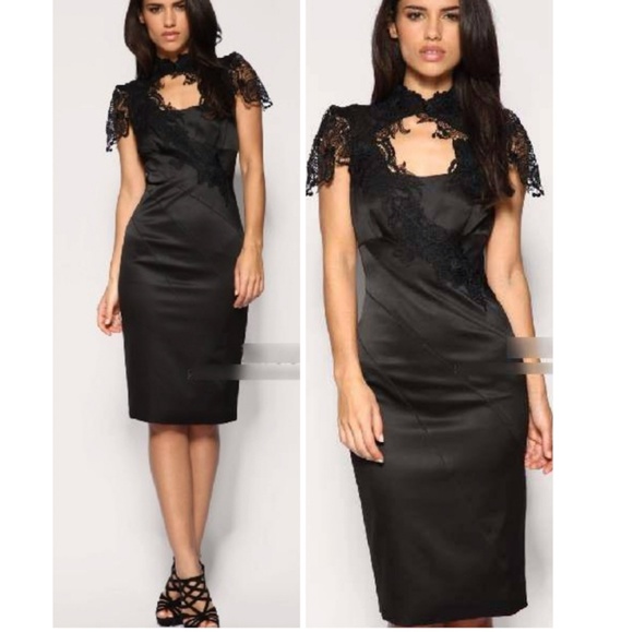 Karen Millen Dresses & Skirts - Karen Millen Black Satin and Lace Applique Dress